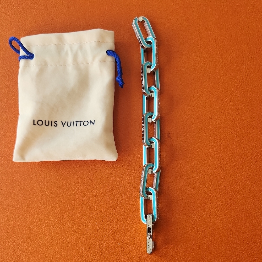 Louis Vuitton Limited Edition Monogram Silver and Teal Chain Bracelet - Picture 6 of 7